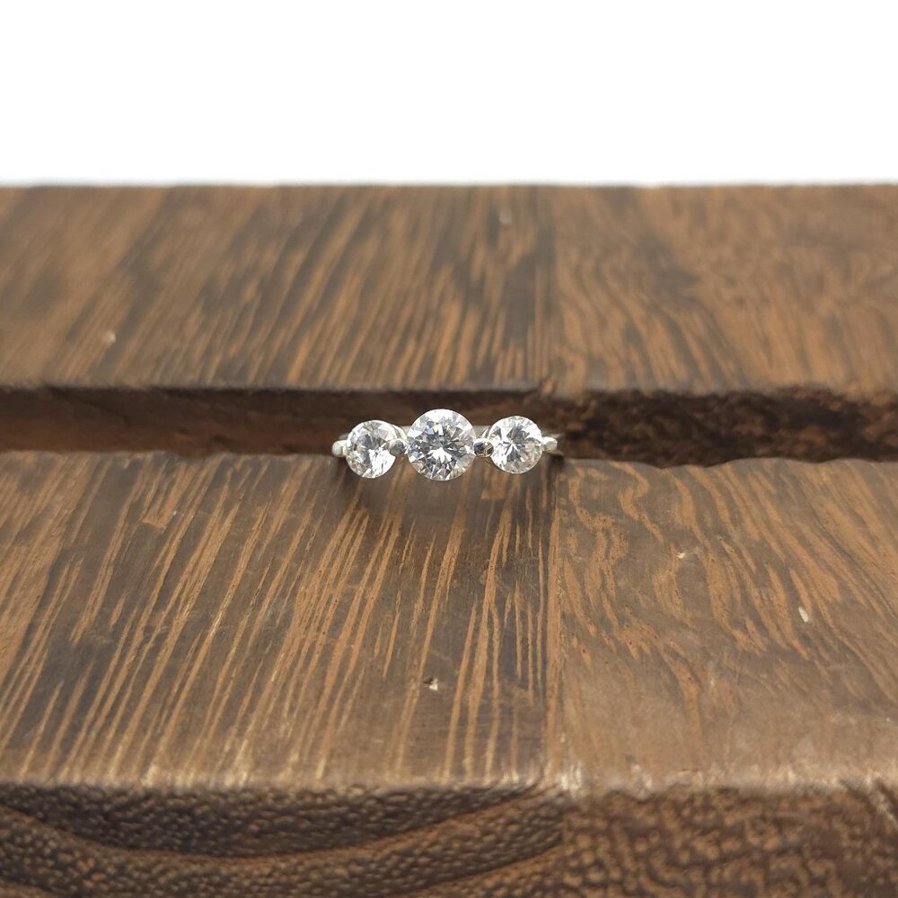 Size 9 Sterling Silver Triple Round Cubic Zirconia Ring A1008